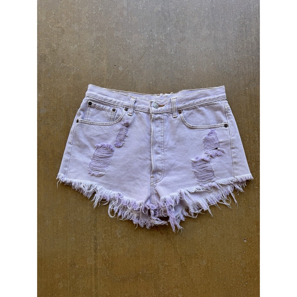 VTG 90s Levis Over-dyed Distressed 501s Purple Denim Booty Mini Shorts WMS 30W